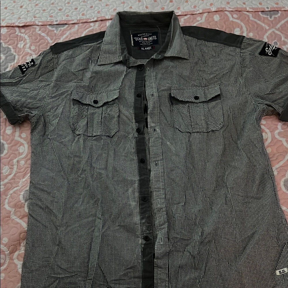 Ecko Unlimited Black and Gray Casual Button Down Shirt